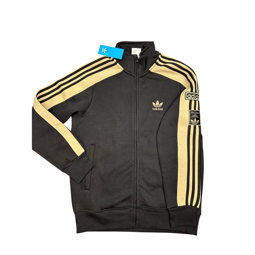 Adidas Originals Mens Black Gold Tracksuit Set Full Zip Jacket Joggers M FT5006